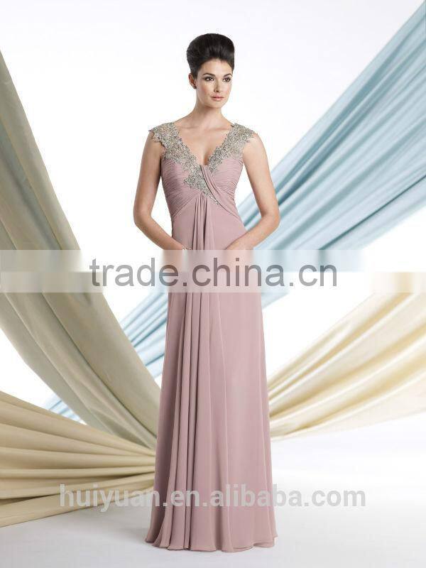 gold long round neck cap sleeve patterns of lace evening dress