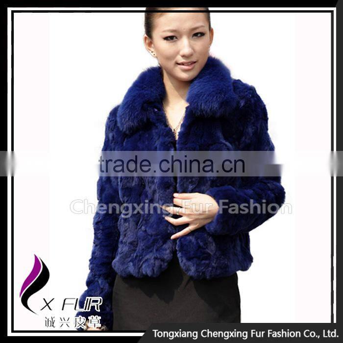 CX-G-A-70 Rex Rabbit Fur With Fox Fur Collar Women Coat Wear