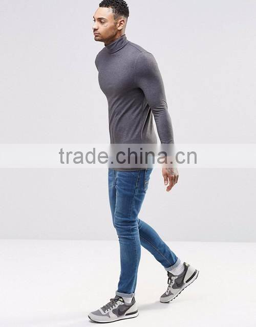 Men extreme muscle skinny fit roll neck long sleeve tee shirt OEM china manufacturers