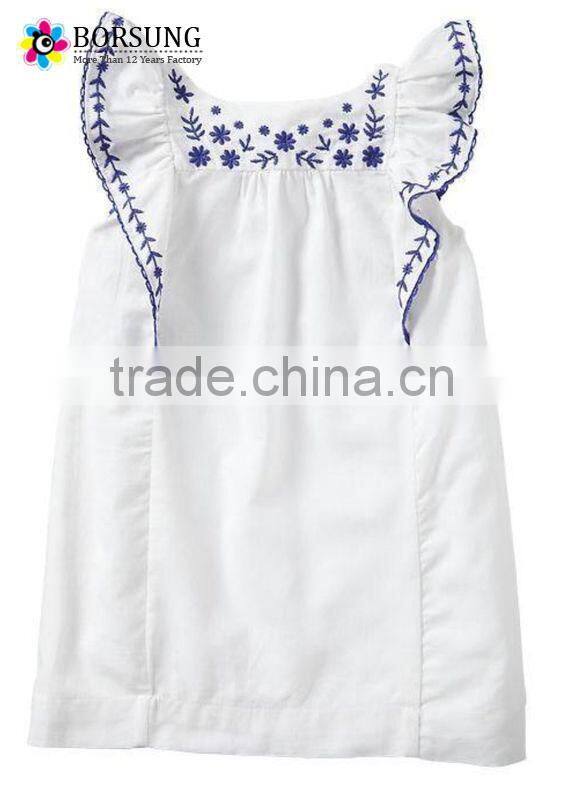 Latest girls tops designs angle sleeve embroidery blouses high quality kids clothing