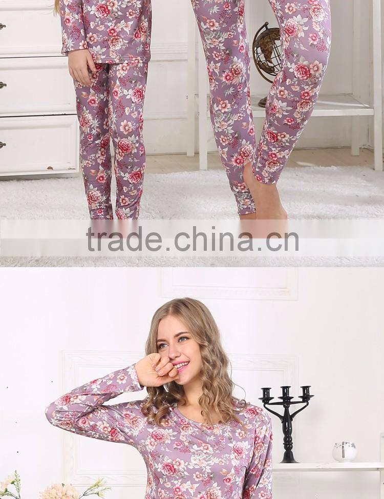 Europe Size Crimson Lake Flowers Slim Fit Pyjamas Mother Daughter Dress Clothes