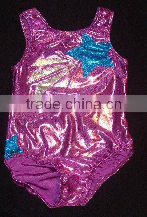 Gymnastics leotard girls Lilac mystique with turquoise twinkle star and silver mystique slashes as overlay