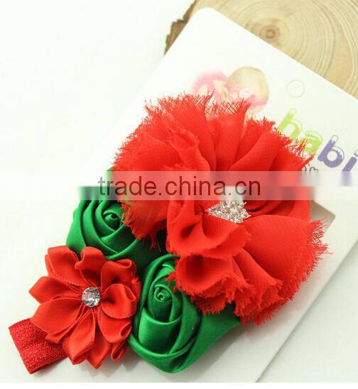 Cheap Sale Christmas Hair Accessories Girls Red Flower Pattern Headband
