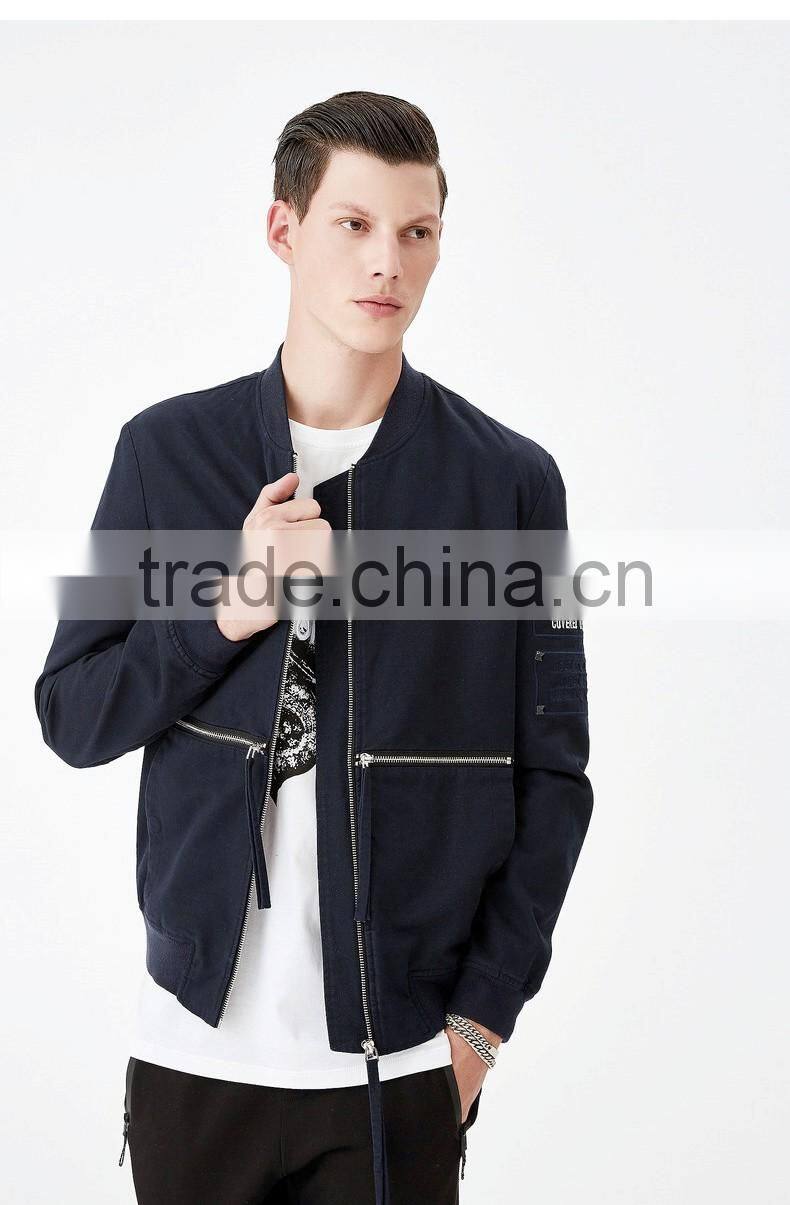 2017 Logo Custom Made Embroidered Patch Bomber Jacket 100% Polyester Black Zipper Pocket jacket