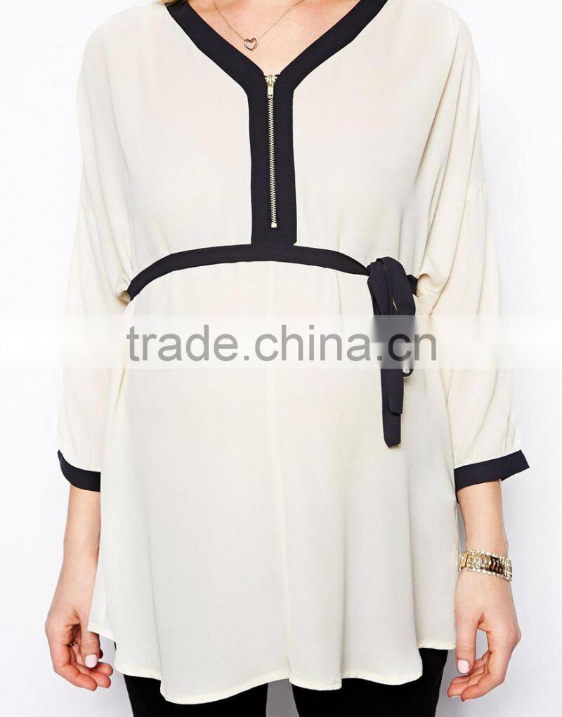 Maternity Zip Front Colour Block Shirt maternity clothing wholesale