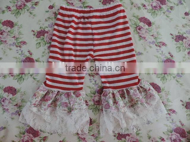 2017 Summer Baby Girls Cotton Lace Ruffle Shorts Beautiful Kids Girls Stripe Floral Ruffle Capris