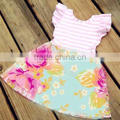 2017 Wholesale latest designs feather patterns girl fly sleeve skirt rural style