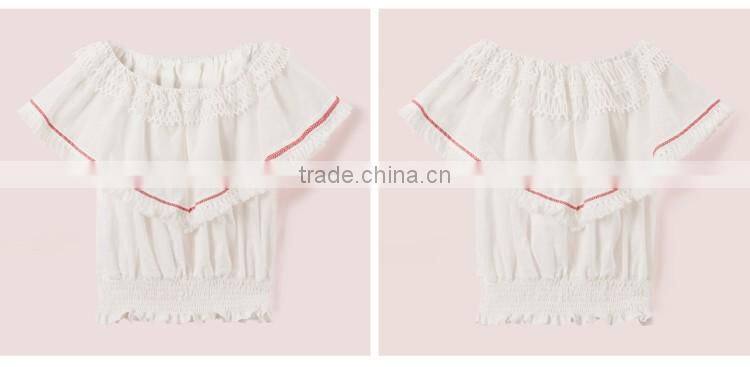 2017 latest fashion design lotus leaf sleeve sexy ladies top women blouse for wholesale