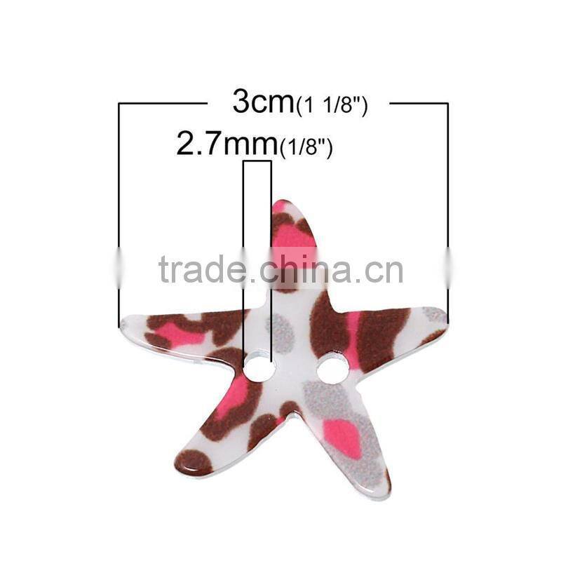 Wholesale 3cmx2.7cm Leopard Print Starfish Two Holes Acrylic Button for Sale