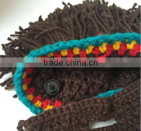 Hot Sell Mens Barbarian Knit Crochet Hat Wig Mustache Cap Beard Mask Hat detachable beard