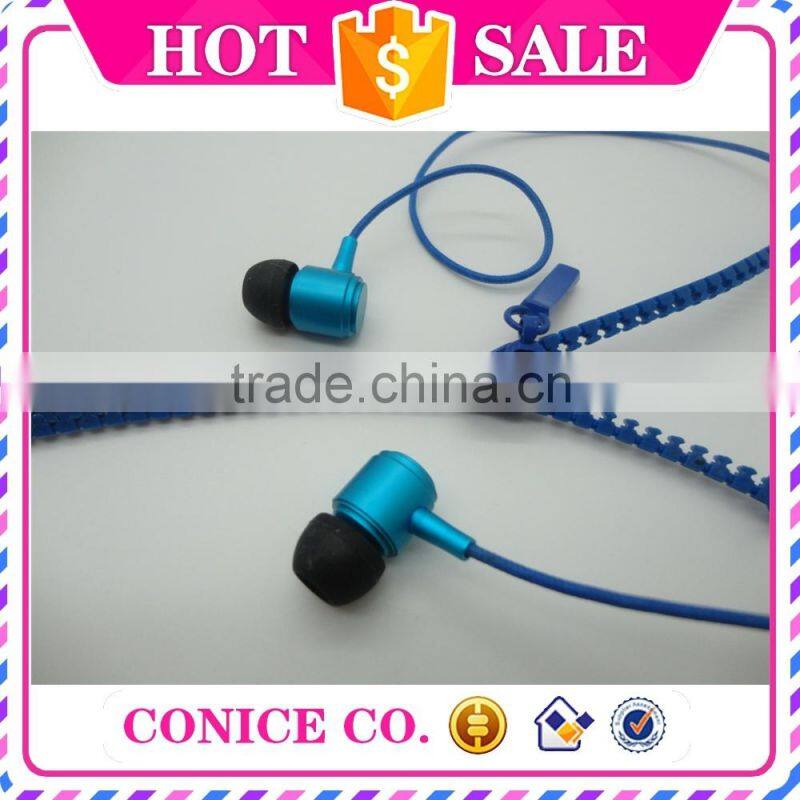 Cheap Noise Cancelling Function Metal Plug Zipper In-Ear Earphone With Mic