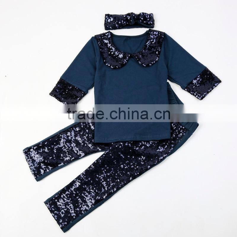 Hot Sales Sequin Toddler Girls Clothing Sets With Headband Fall 2016