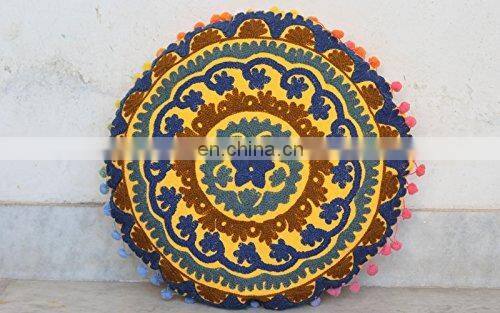 Mexican Style Fabric Round Pillow Cushion Cover Embroidery design