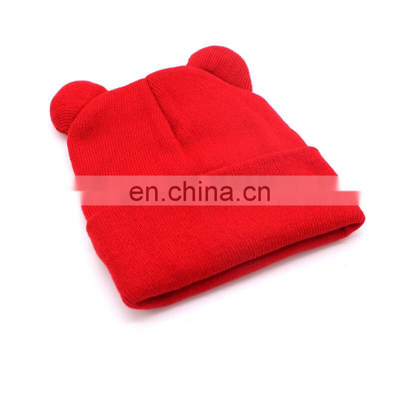 Catgirl Plain Beanie Knit Ski Cap Skull Hat Warm Solid Warm Cuff Blank Beanie