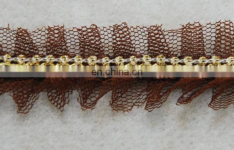 Gold polyester lurex Embroidery Mesh Lace Trim
