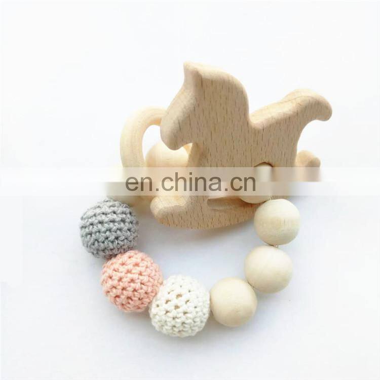 wooden animal horse crochet beads Teething toy wooden bead teether