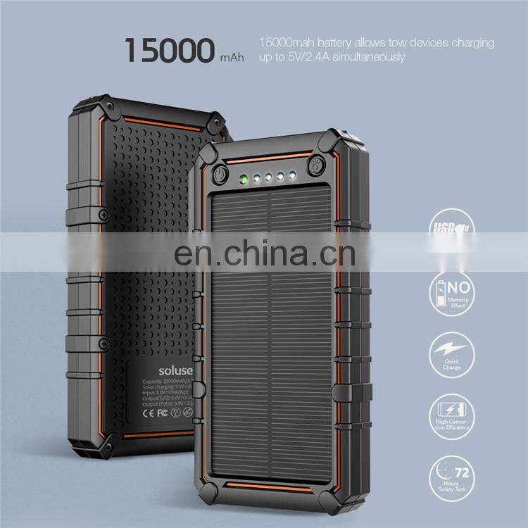 2019 New Style Solar Power Bank Charger 10000 mah Waterproof With Flashlight