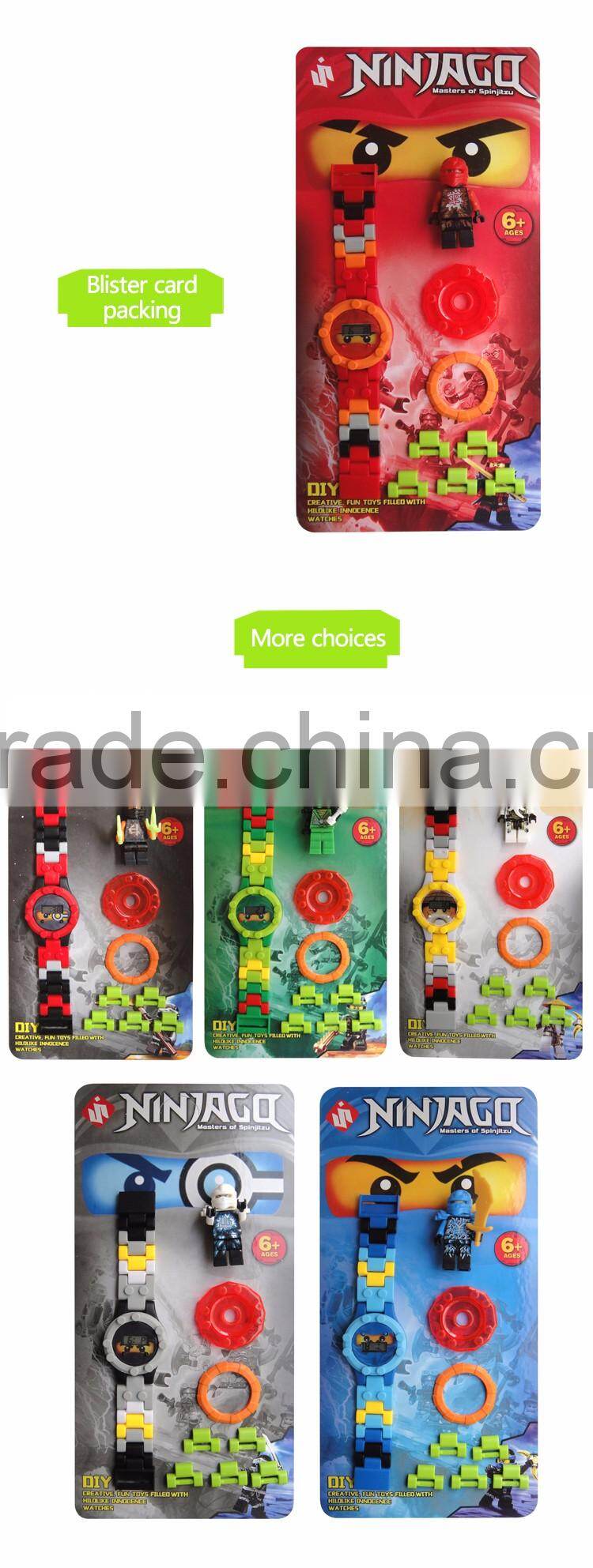 New arrival funny plastic building brick toy electronic watch with minifigures for wholesale