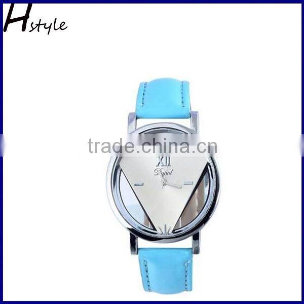 New Design Unisex Unique Hollowed-Out Triangular Dial Leather Band Quartz Wrist Watch Red WP021
