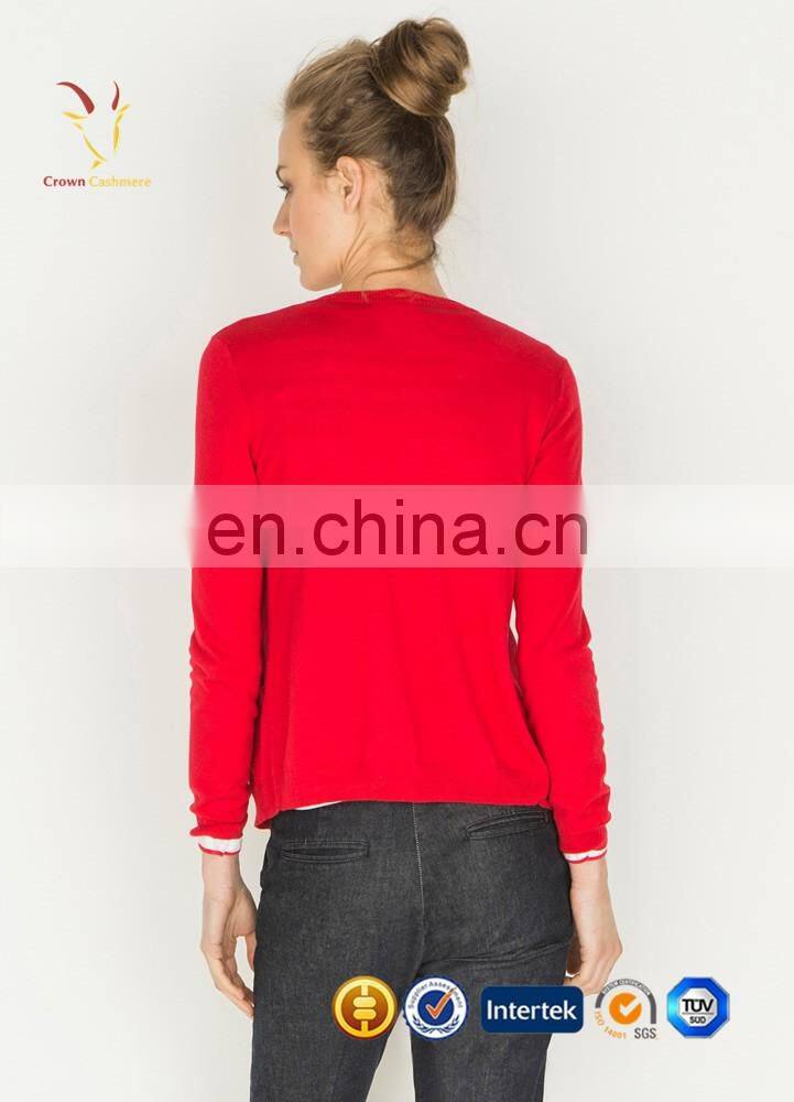 Computer Knitted Cardigan with Button Red Cashmere Cardigan