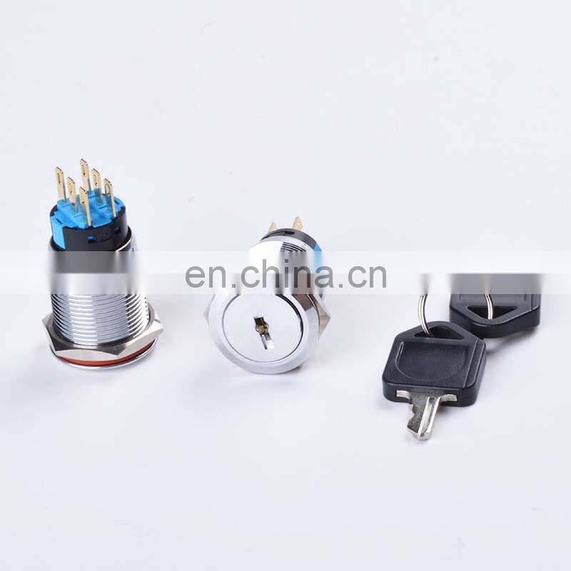 19MM Brass chrome Key Metal Waterproof brass 2 position 1NO 1NC 3 position  2NO 2NC Push Button Switch Button press button