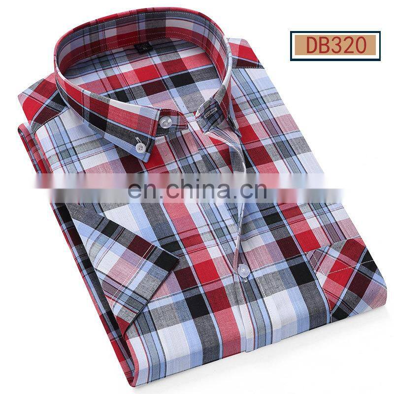 Classic simple men's casual cotton plaid shirt boys fashion brand wild check short sleeve shirt plus size clothes
