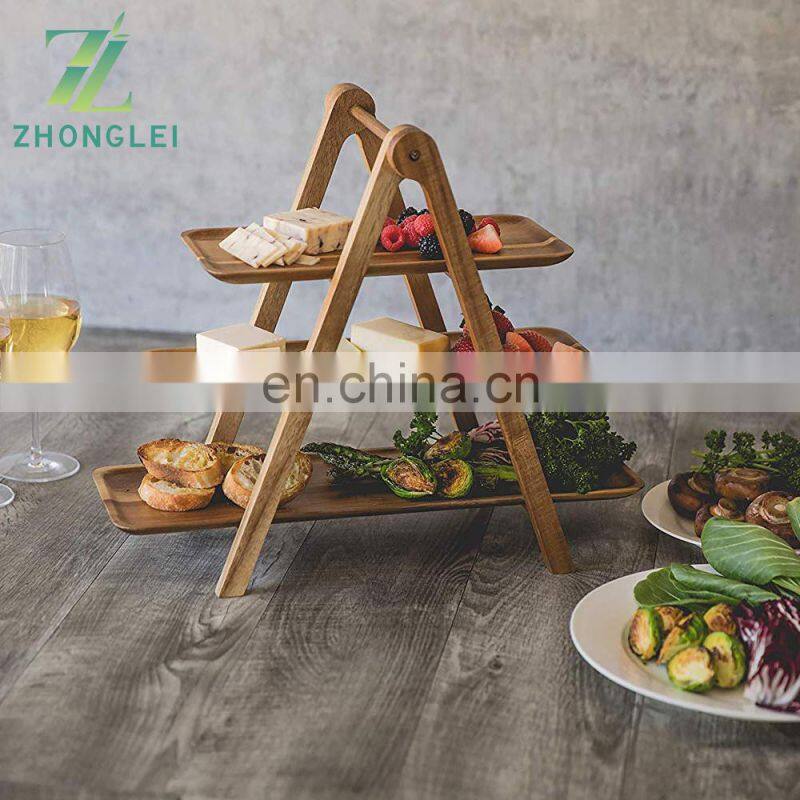 Wholesale Acacia Wooden Serving Board Three-Tiered Serving Ladder Charcuterie Boards for cake fruit snack