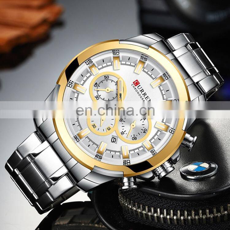 CURREN 8361 Classic 24 Hours Chronograph Stainless Steel Back Watch Japan Quartz Cool Watches For Men