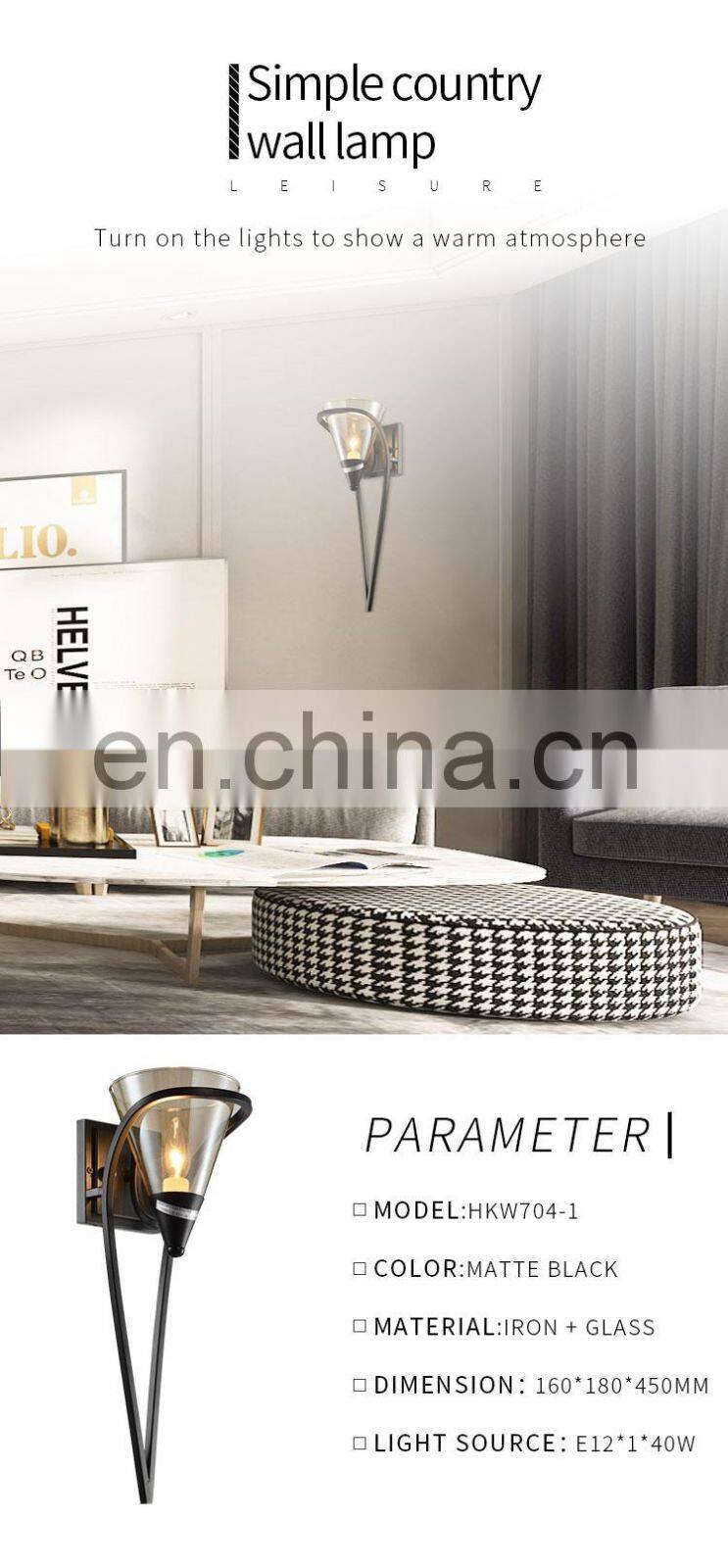 HUAYI Iron Metal Housing Led Wall Lamp E12 Art Deco Wall Light Hotel Wall Mounted Bedside Lamp Reading Lamp