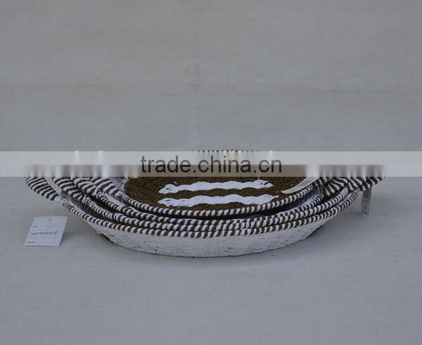 set of 4 round shape handmade paper rope woven tray