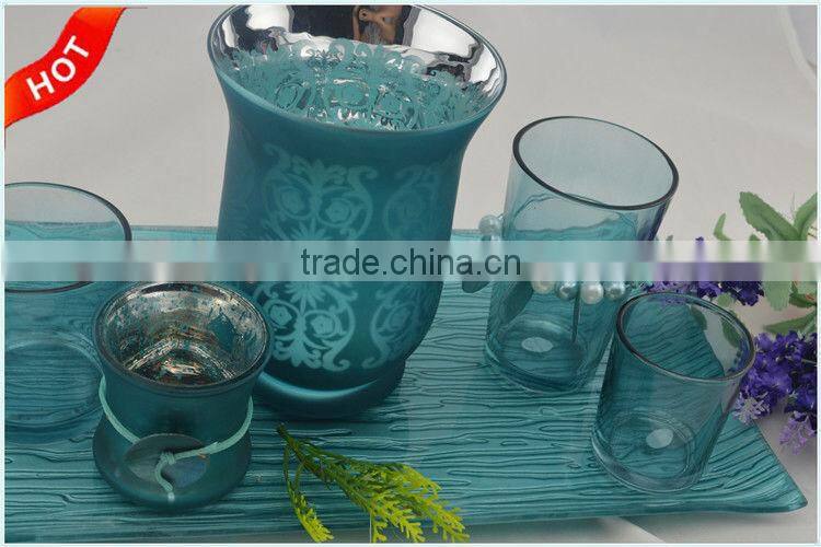 glass fireplace candle set