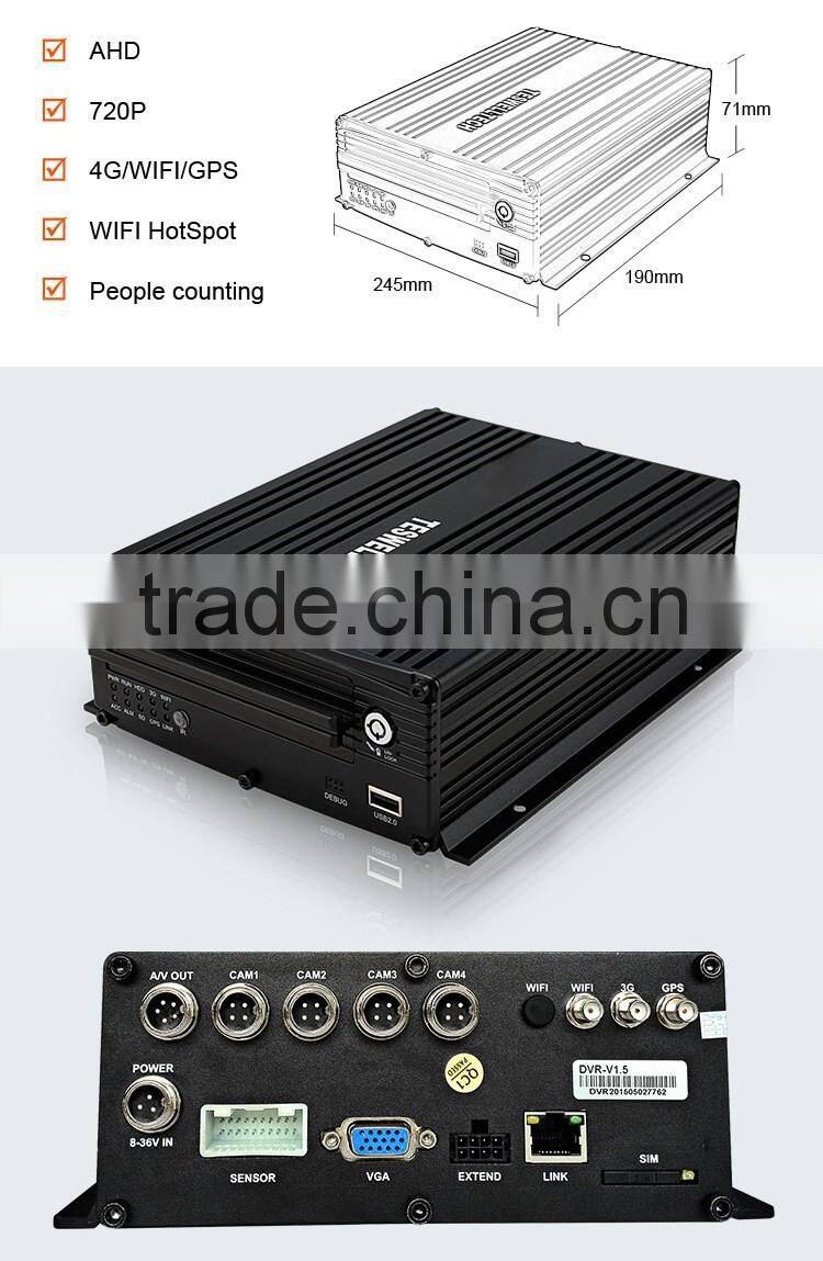 4CH managment ahd real-time recording 3G 4G Wi-Fi HDD GPS mobile dvr