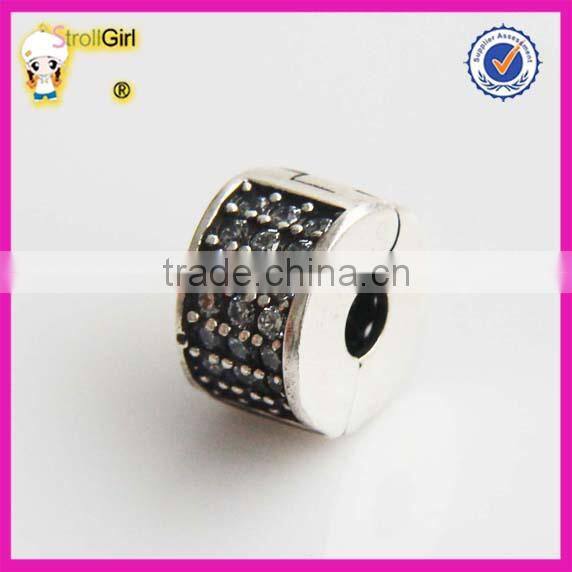 Hot Sale 925 sterling silver Clasp Charm Beads with Rhinesone