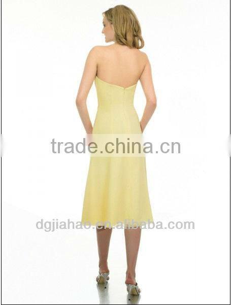 Tea Length Strapless Yellow Bridesmaid Dress 2013