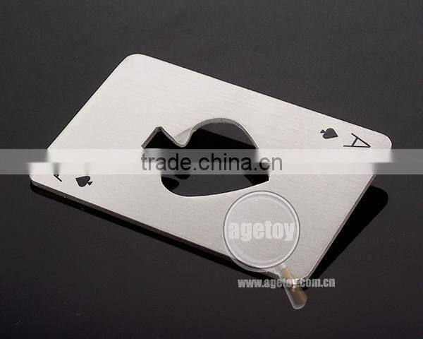 Promotion Beer Gifts Spades A Printed Brushed Stainless Steel Metal Playing Card Shaped Poker Bottle Opener