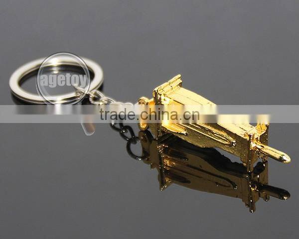 3D Mini Pile Hammer Shaped Three-dimensional Drop Hammer Gold Color Alloy Metal Pile Driver Keyring