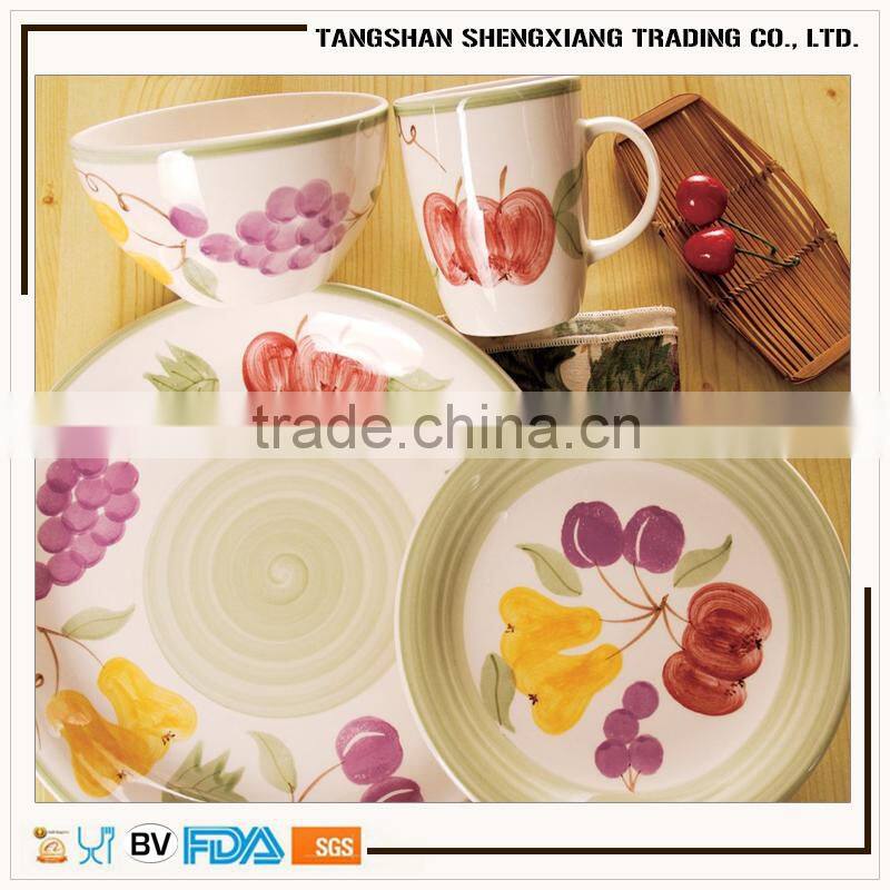 hotsale 16pcs hand printed stoneware dinnerware set