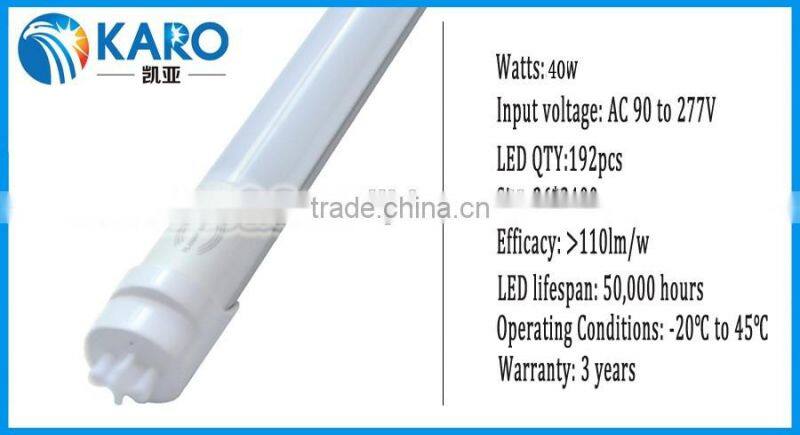 36w 40 w wt 2.4m 8ft watt double both end wiring 180lm/w 200lm/w LED T8 tube lights 4ft 8ft PIR