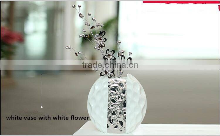 Home decor interior decorating ceramic vase electroplated with crystal flower