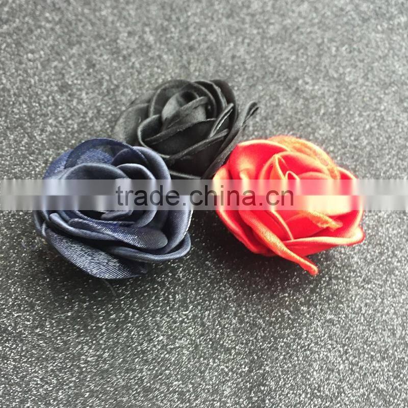 Latest Small Satin Fabric Flower For Hair Accessories,Fabric Rose Flower For Kids Clothing
