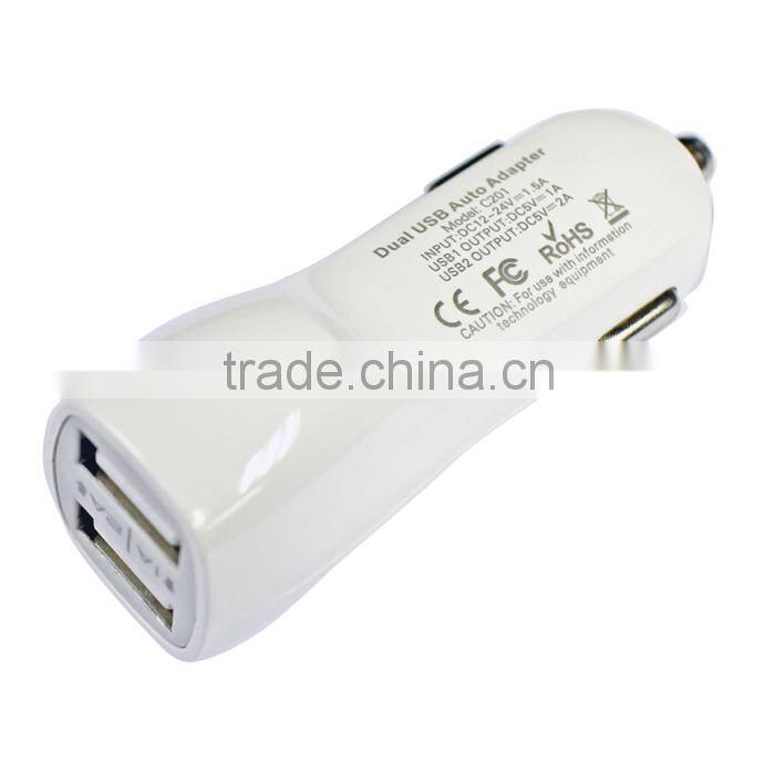 Dual Port Design 1A / 2A output 10W 2-port USB Car charger adaptor designed for iphones and andriod phones