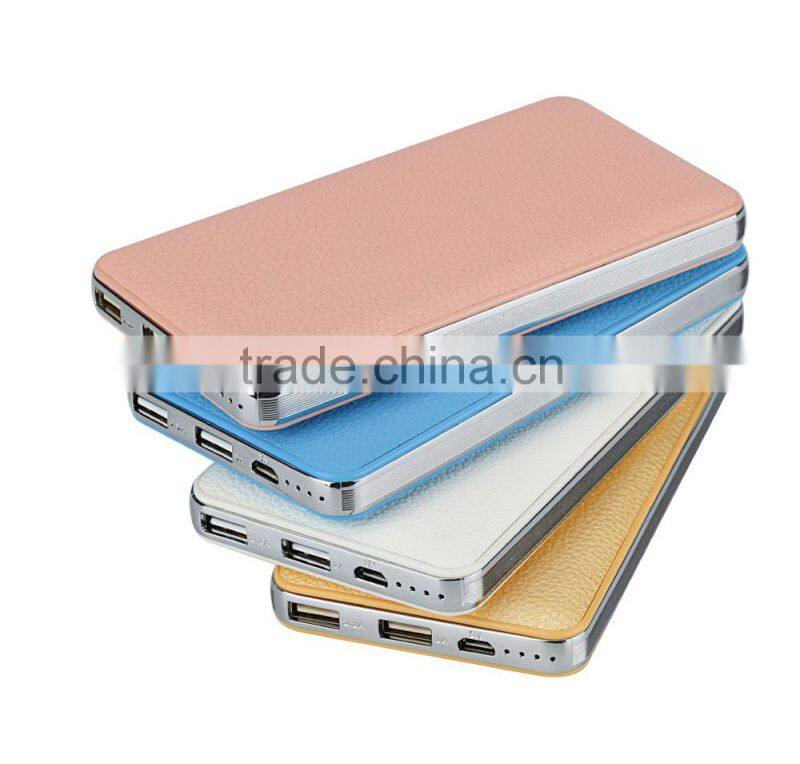 2016 High quality Leather surface power bank 12000mAh/10000mAh slim polymer battery charger