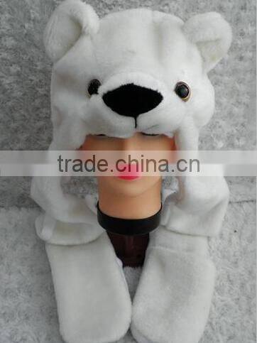 Plush animal hats with hand warmers
