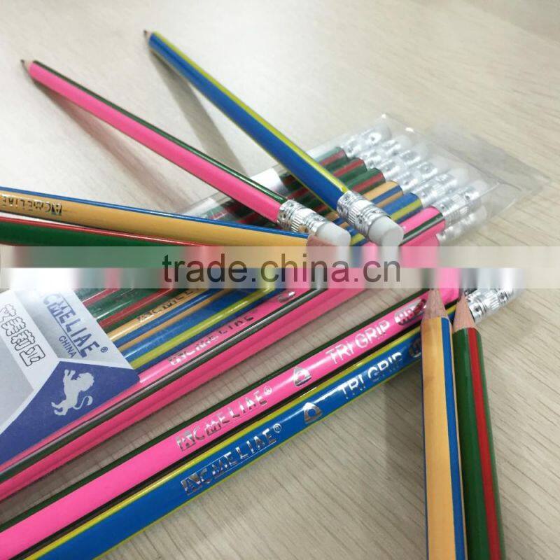 Standard size triangular shape HB pencil sharpened with eraser