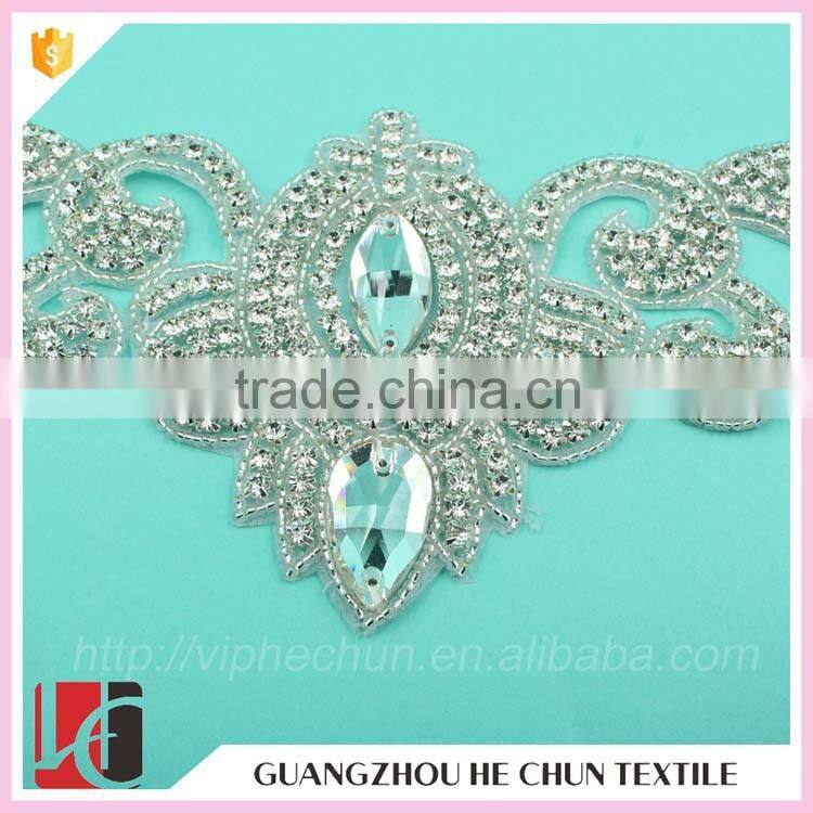 HC-3660 Hechun HotFix Rhinstone Beaded Sewing Lace Applique for Party Dresses