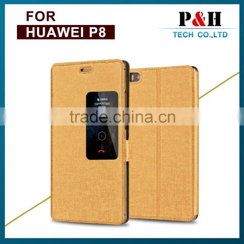 Flip Window View Leather Case For huawei ascend p8