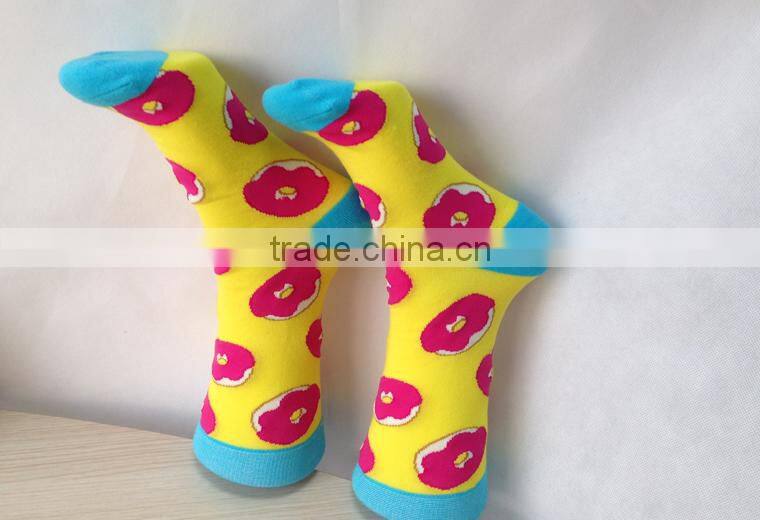 Brand Embroidery Logo Bright Yellow Donut Design Women Cozy Christmas Sock