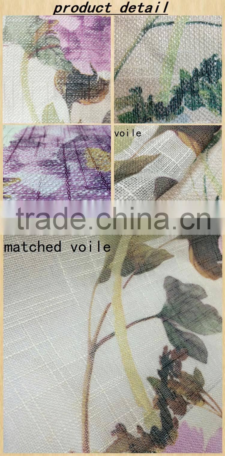 Curtain, cushion cover, bedding fabric with flower printed on linen