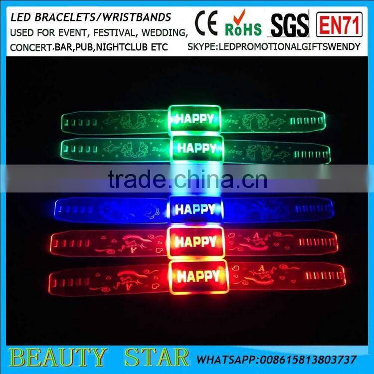 2016 Cheapest led gifts Happy led bracelets,Promotional gifts led flashing bracelets for party concert,bar,fesival