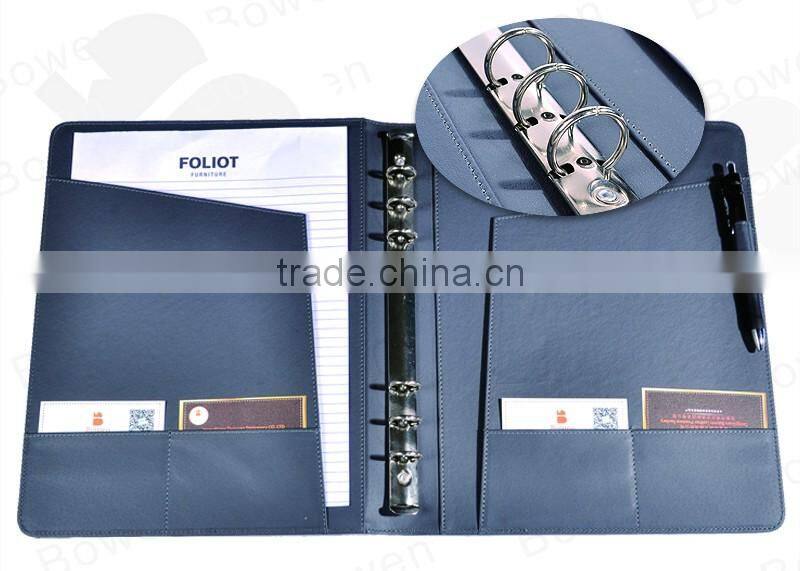 China supplier L shape metal6 ring binder leather file folder,conference folder
